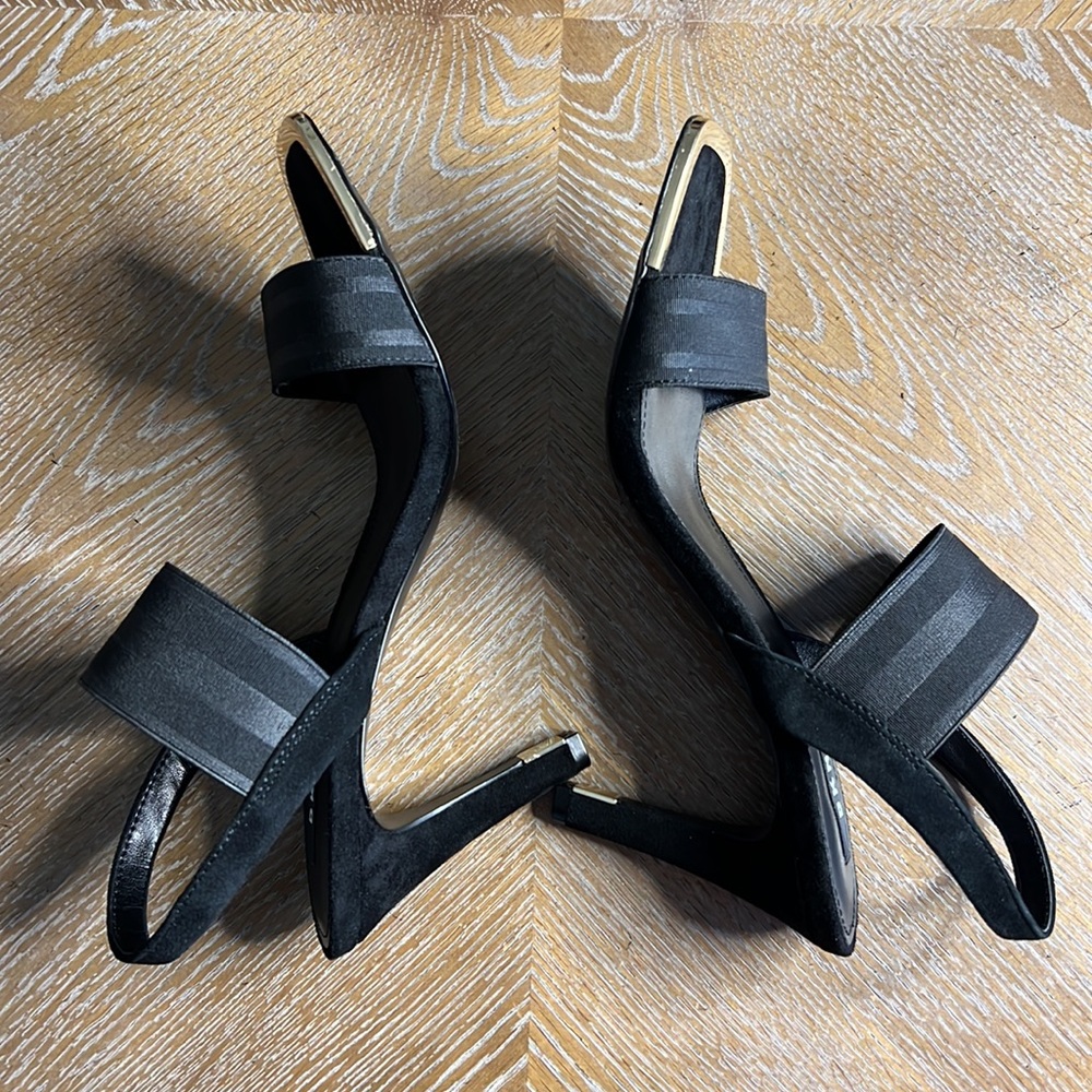 DKNY Black Stretch Metal Bryson Square Toe Stiletto SlipSlingback Sandal - Picture 8 of 12